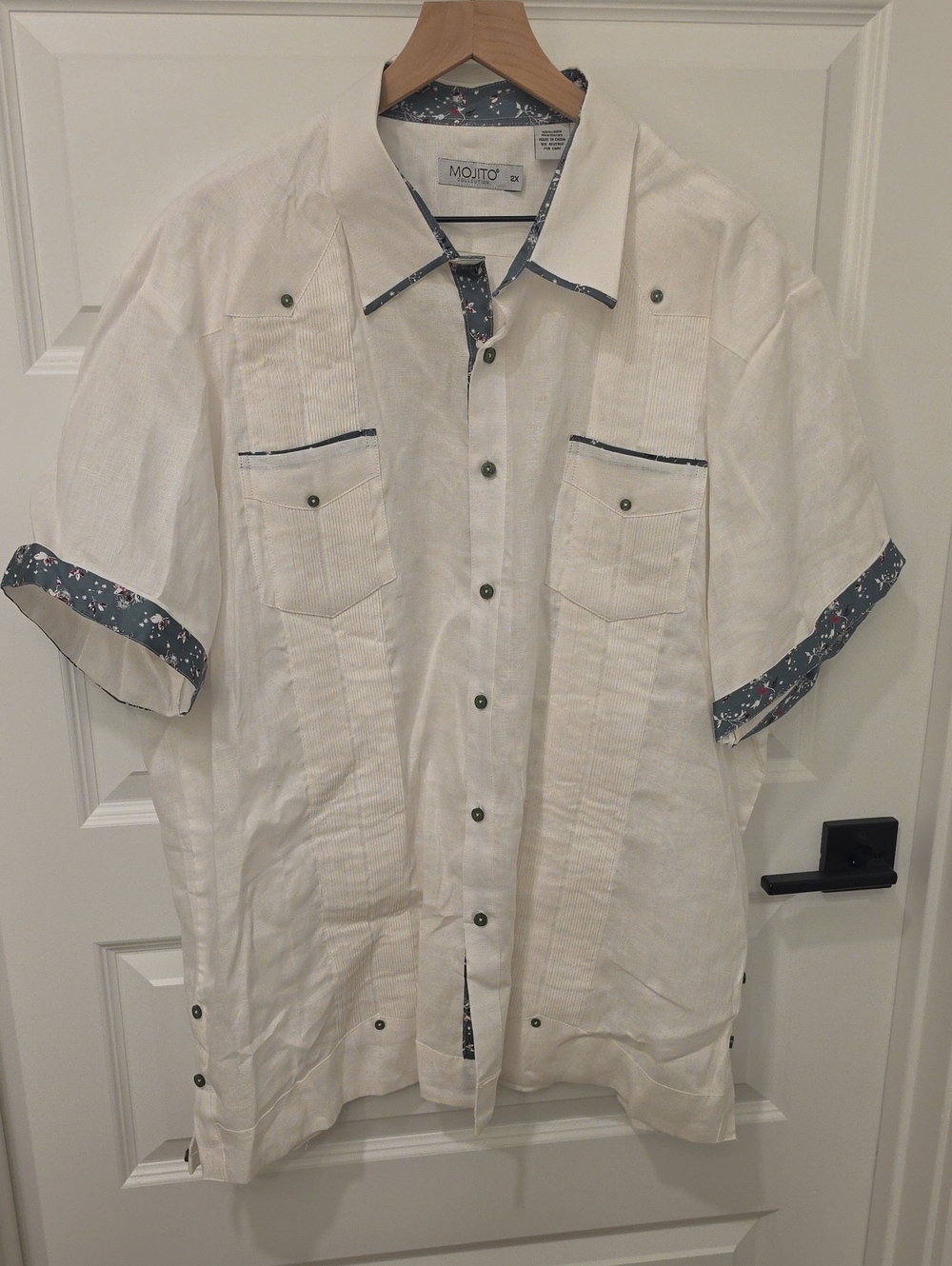 Mojito Men's Linen White Short-Sleeve Button-Down Shirt with Contrast Trim